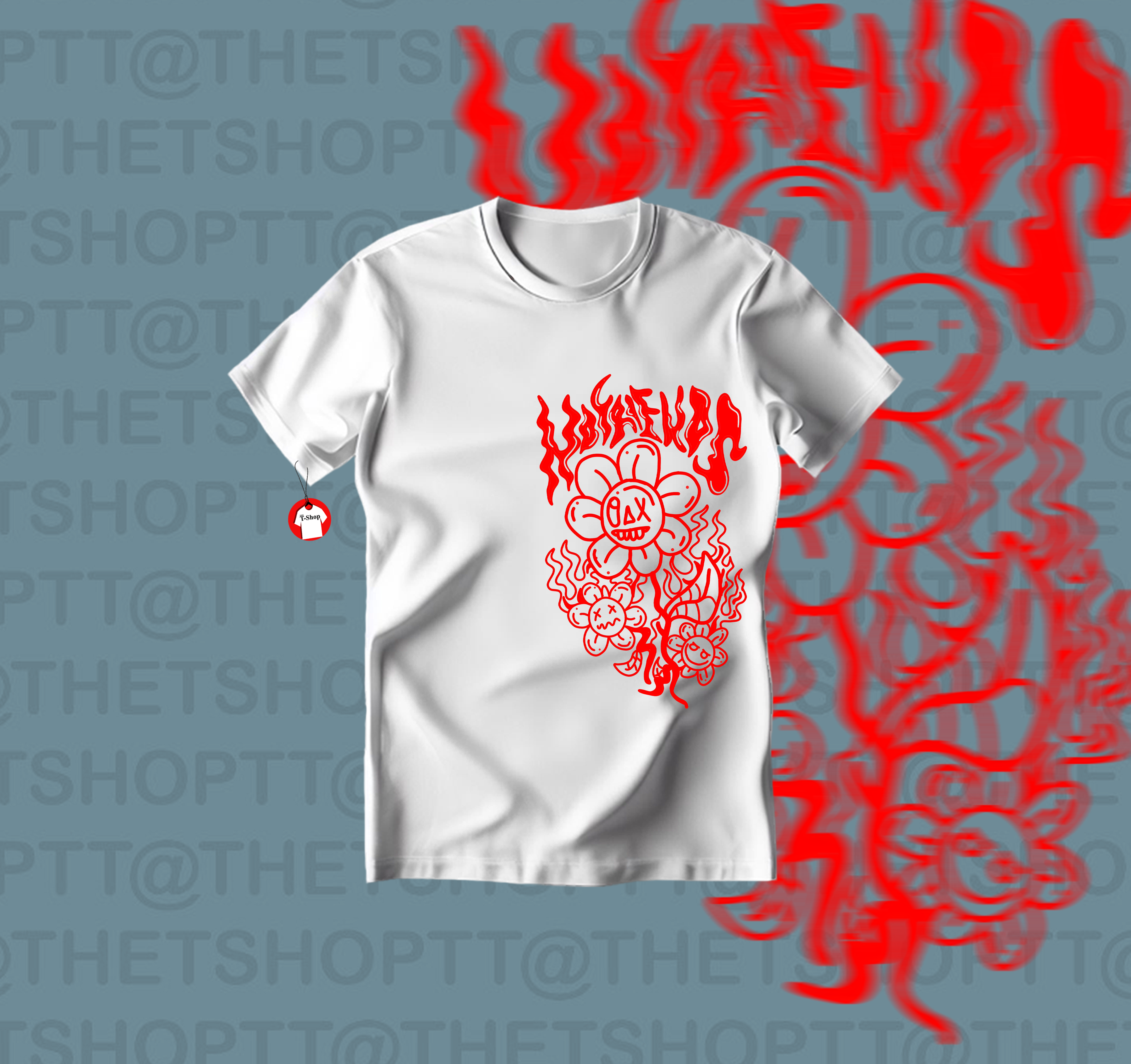 Red Line Flower Tee